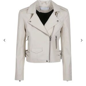 IRO Cream Leather Biker Jacket with Asymmetrical Zipper and Notched Lapel